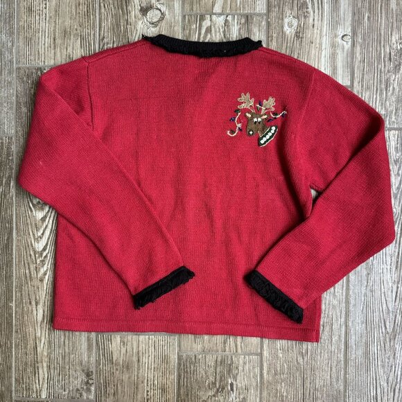 2/$18 SALE! Tiara Girls Holiday Reindeer Cardigan Sweater 12 Embroidered Beaded - Picture 7 of 7